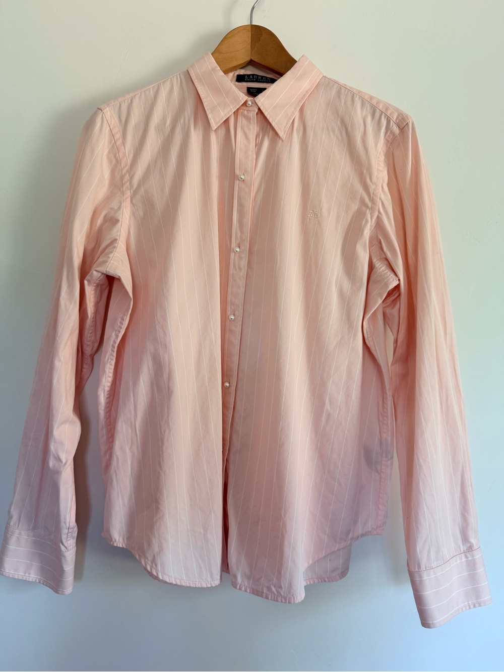 Lauren Ralph Lauren Pink Striped Button Down Shirt Size L Cotton Long Sleeve - Picture 2 of 7